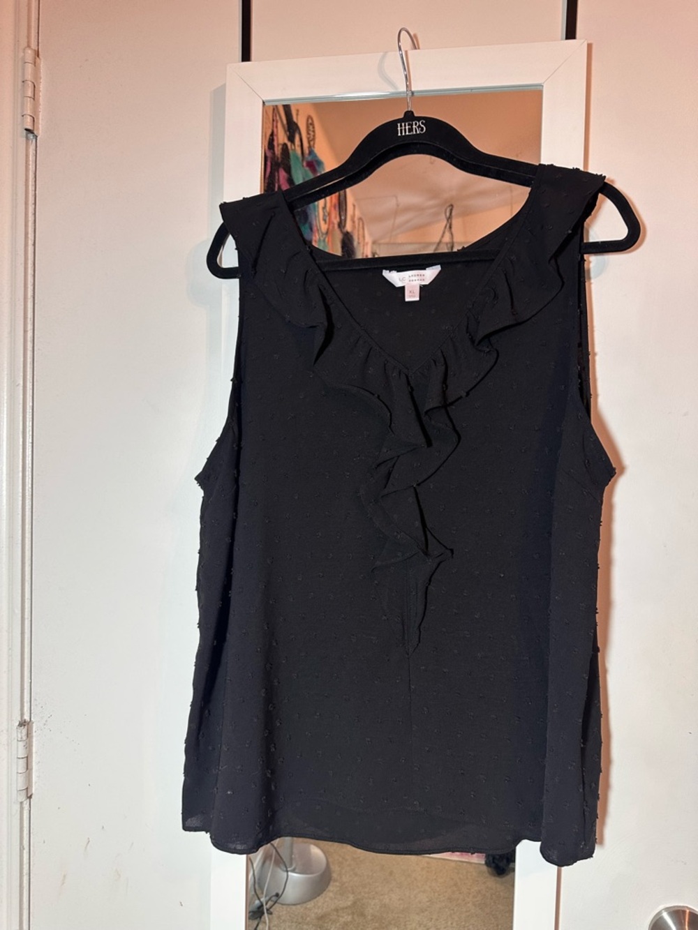 Lauren Conrad Black Sleeveless Ruffle V-Neck